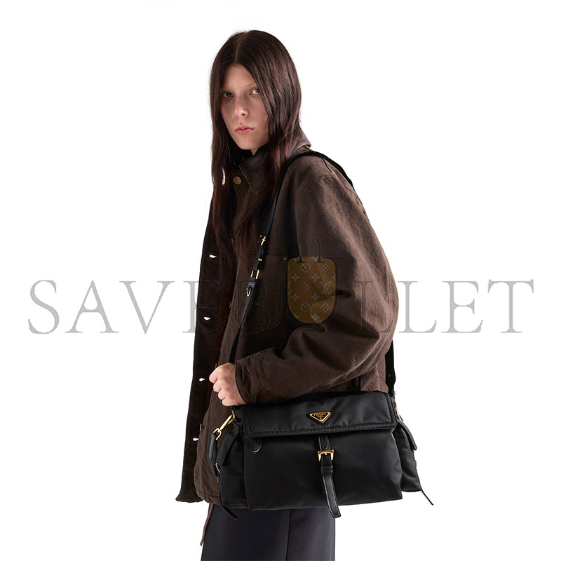 PRADA EXPLORE LARGE RE-NYLON SHOULDER BAG WITH FLAP 1BD391 (37.5*19*12cm) 
